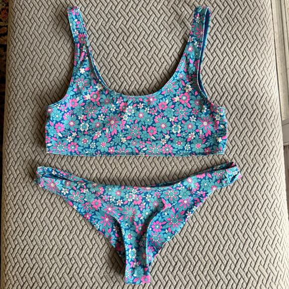 Frankies Bikinis Tia Bikini Set Blue Wave Floral Size Medium Made in USA - Picture 6 of 8